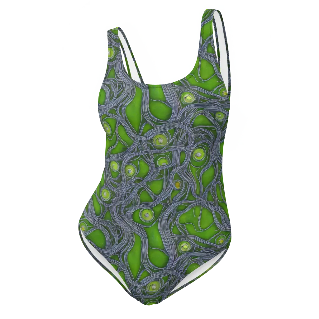 Neon Mycelium on One-Piece Swimsuit — Front