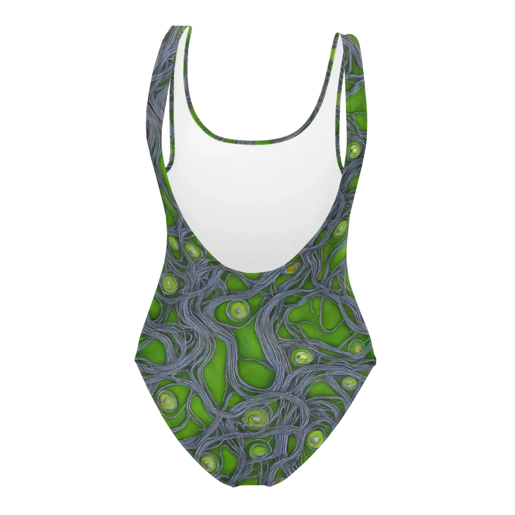 Neon Mycelium on One-Piece Swimsuit — Back