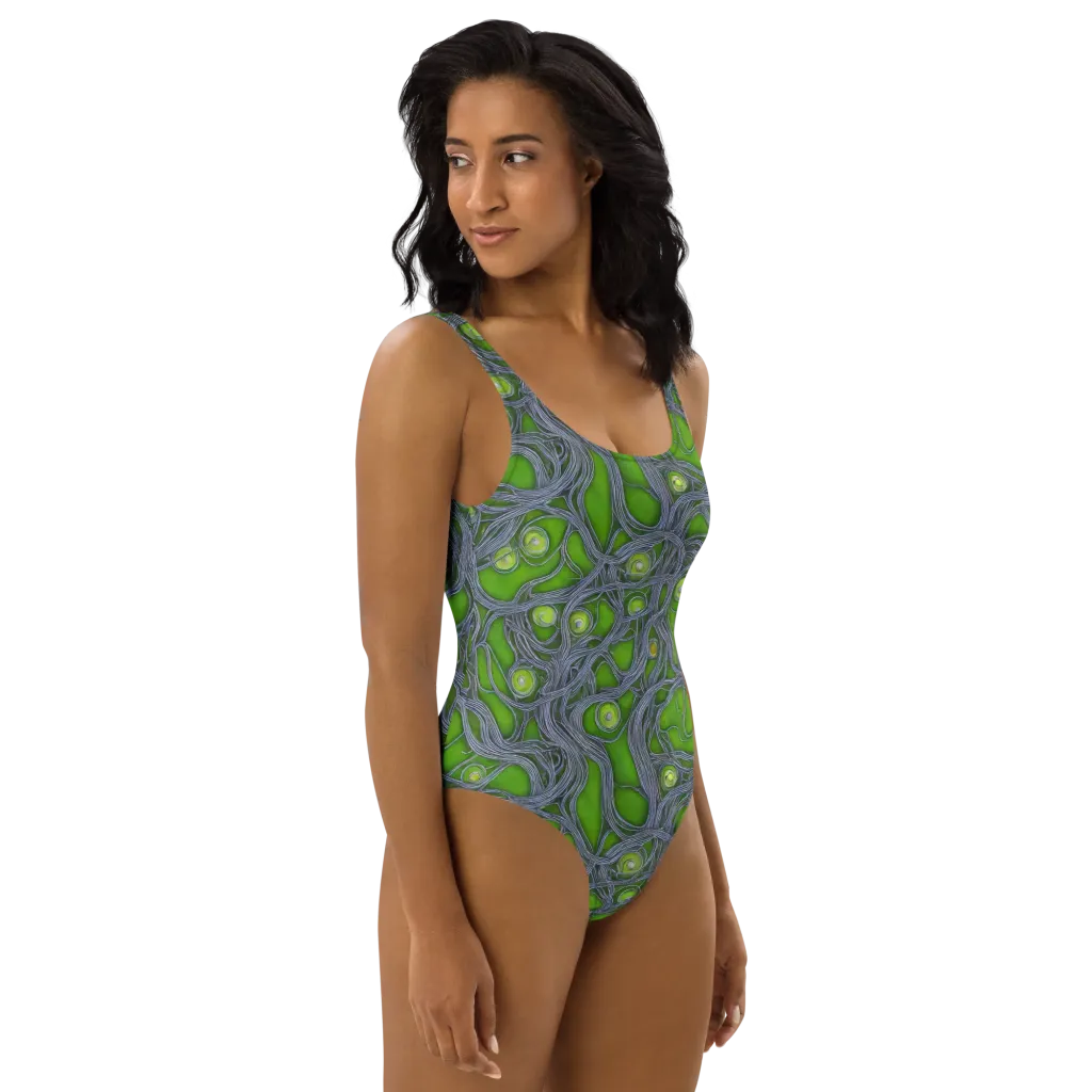 Neon Mycelium on One-Piece Swimsuit — Right