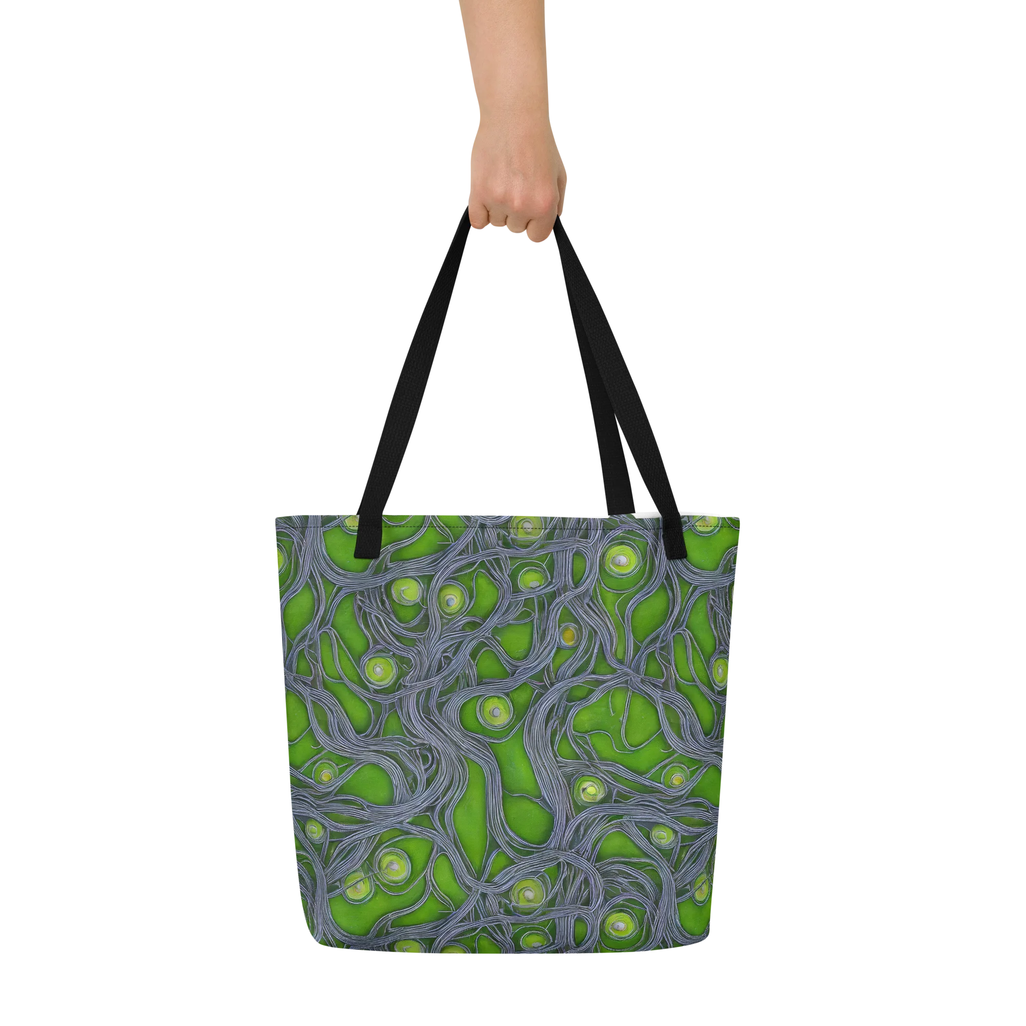 Neon Mycelium on Large Tote Bag W/ Pocket — Front