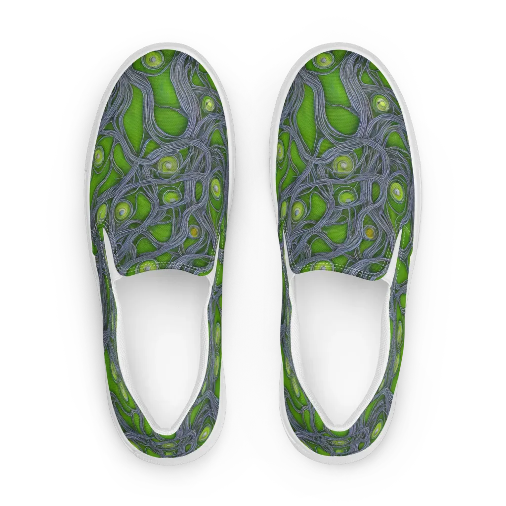 Neon Mycelium on Women's Slip-On Canvas Shoes — Front