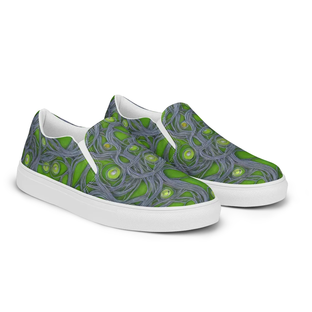 Neon Mycelium on Women's Slip-On Canvas Shoes — Right Front