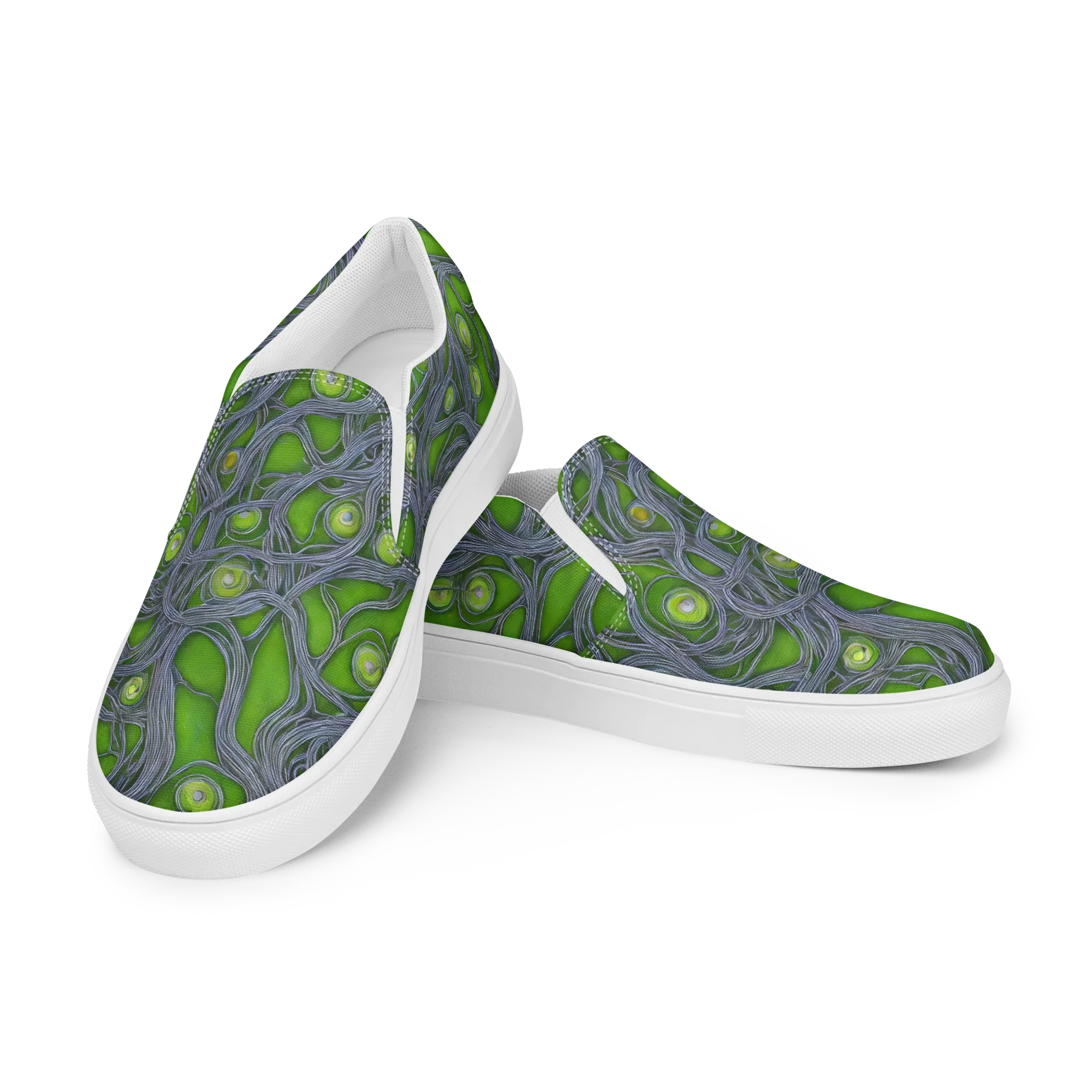 Neon Mycelium on Women's Slip-On Canvas Shoes — Left Front