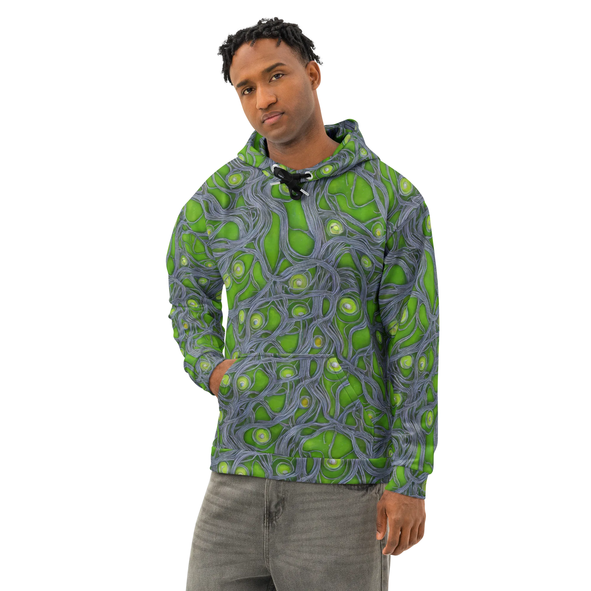 Neon Mycelium on Cotton Hoodie — Left Front