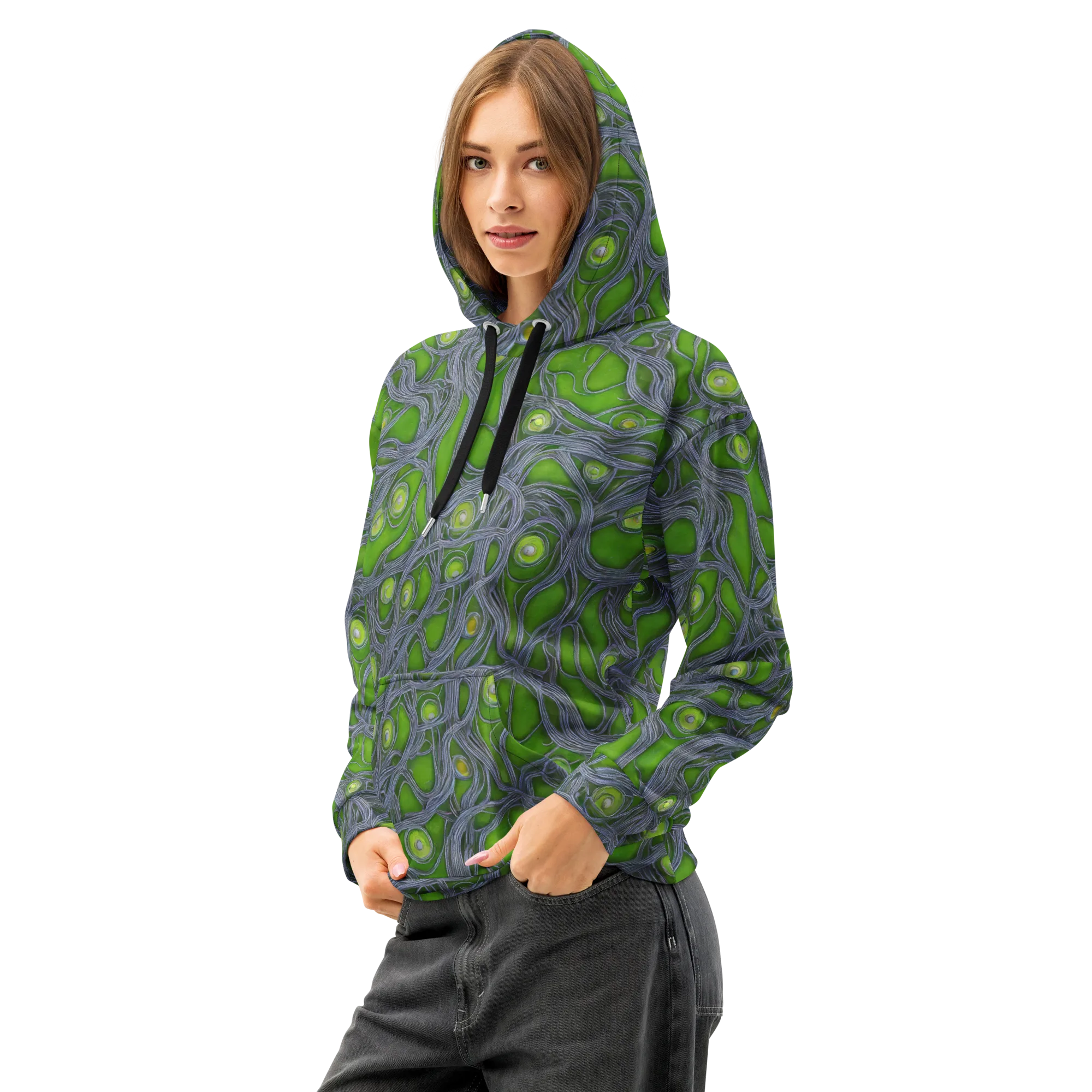 Neon Mycelium on Cotton Hoodie — Left Front