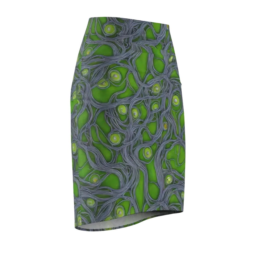 Neon Mycelium on Pencil Skirt — Front Side