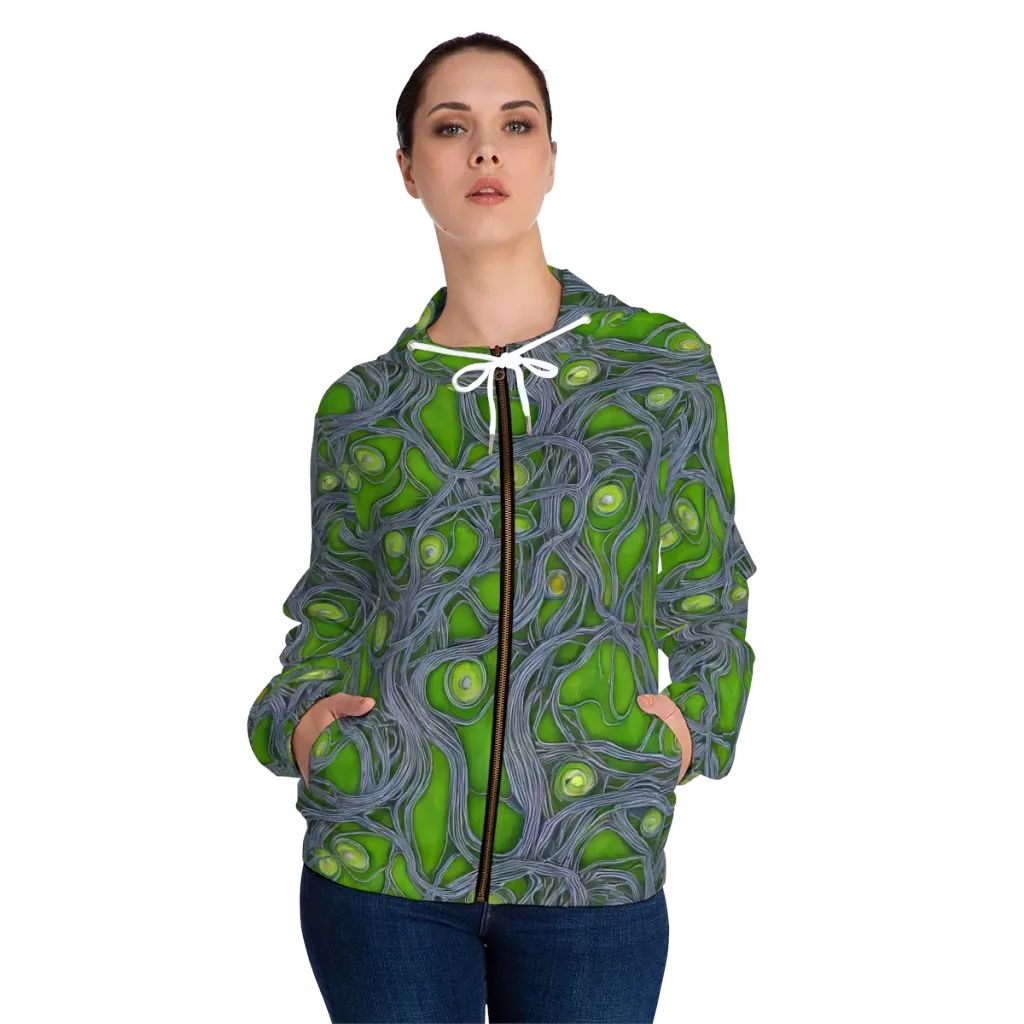 Neon Mycelium on Women's Full-Zip Hoodie — Front On Person