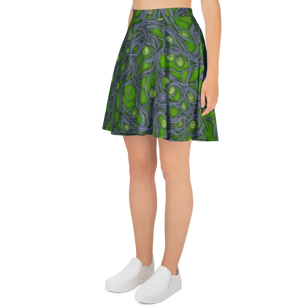 Neon Mycelium on Skater Skirt — Left