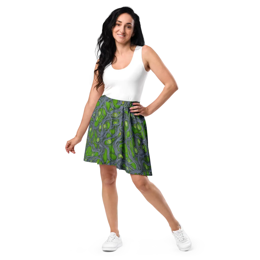 Neon Mycelium on Skater Skirt — Front
