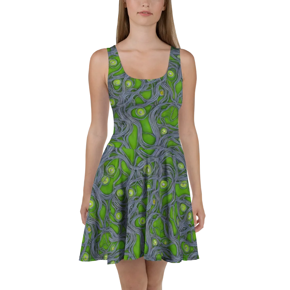 Neon Mycelium on Skater Dress — Front