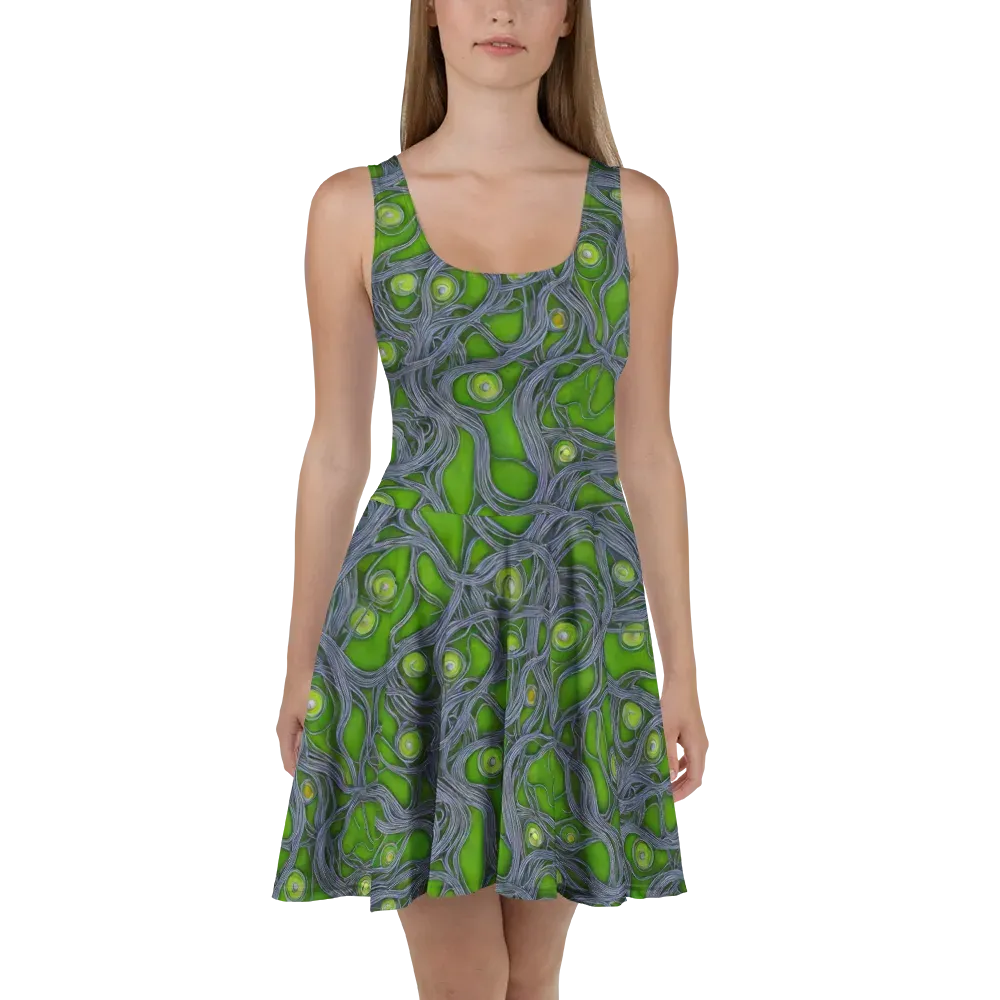 Neon Mycelium on Skater Dress — Front