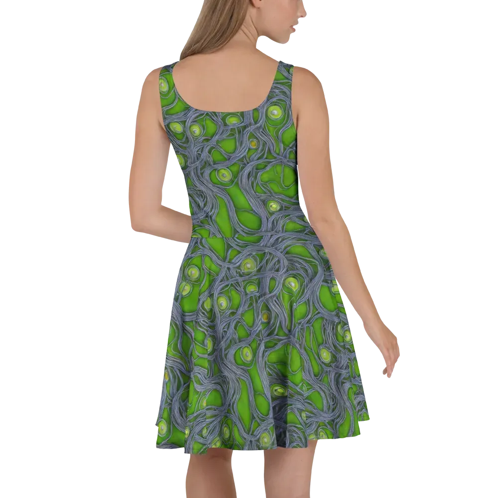 Neon Mycelium on Skater Dress — Back