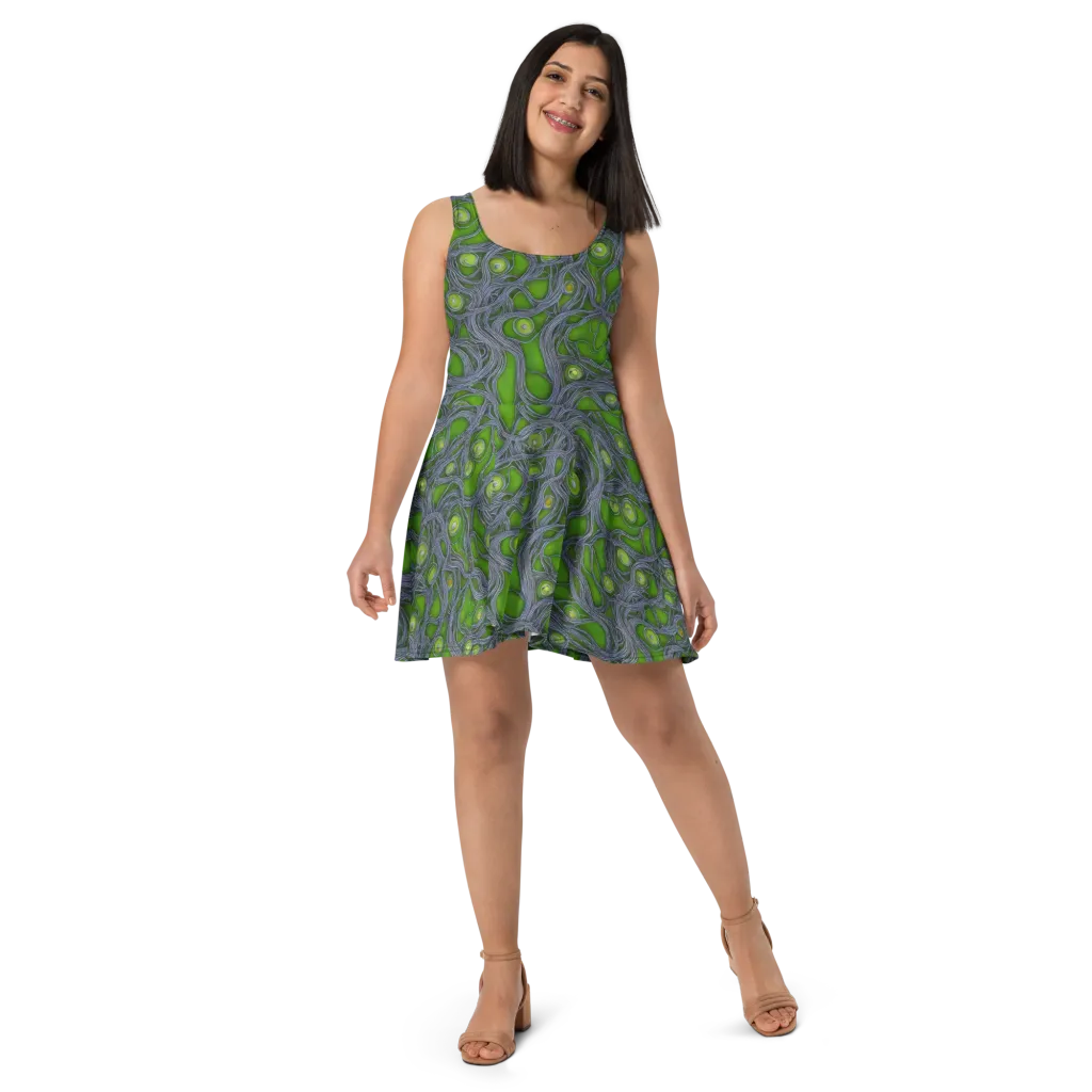 Neon Mycelium on Skater Dress — Front
