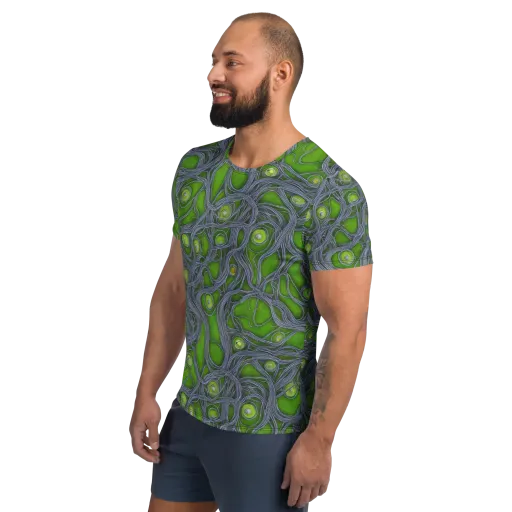 Neon Mycelium on a Men's Athletic T-Shirt