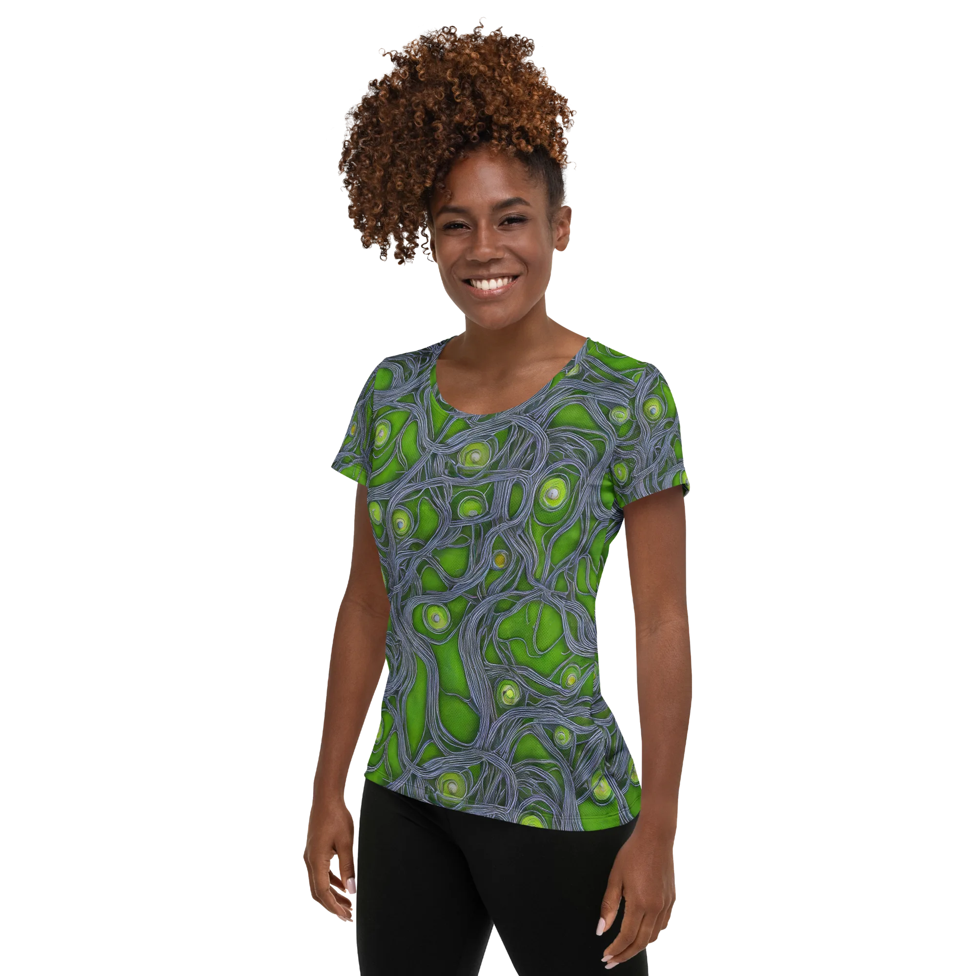 Neon Mycelium on Women's Athletic T-Shirt — Left
