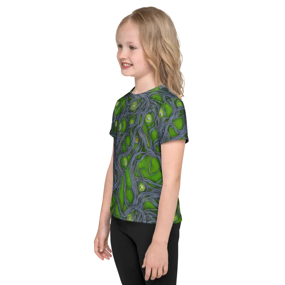 Neon Mycelium on Kids Crew Neck T-Shirt — Left
