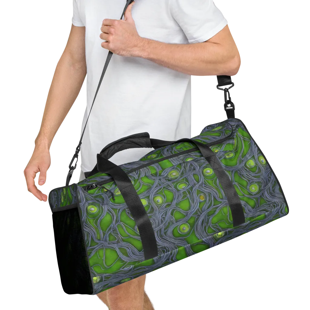 Neon Mycelium on Duffle Bag — Right Front