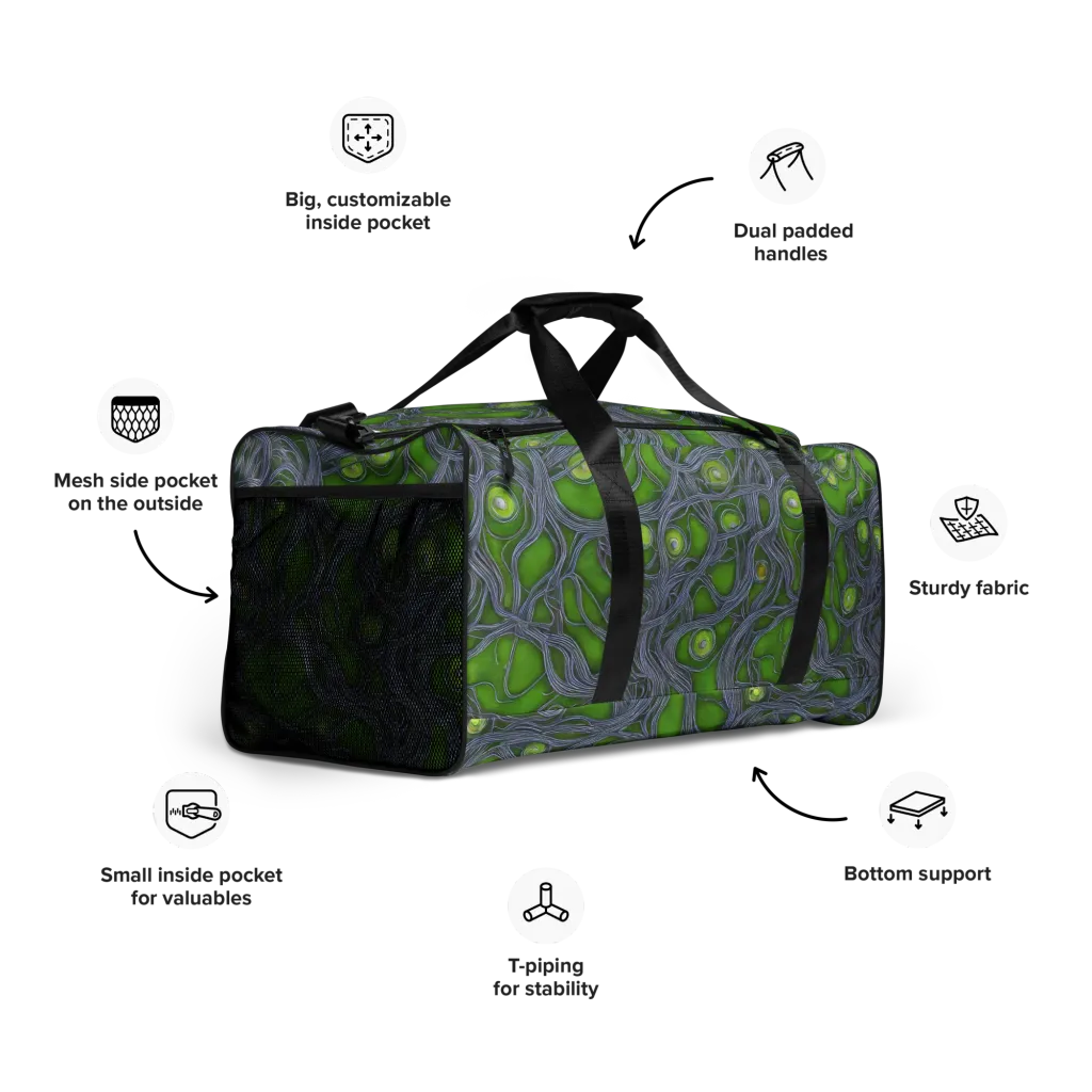 Neon Mycelium on Duffle Bag — Right Front