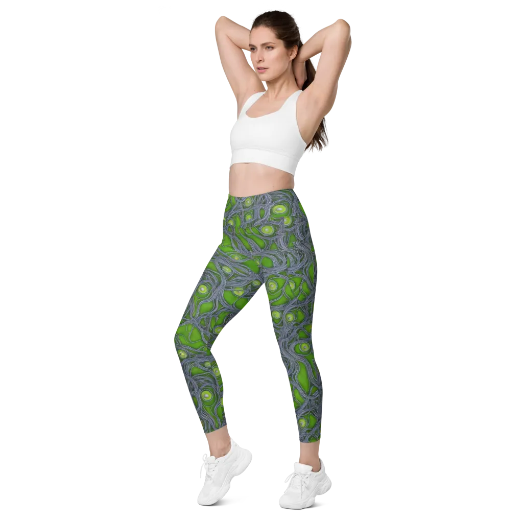 Neon Mycelium on Leggings with Pockets — Left Front