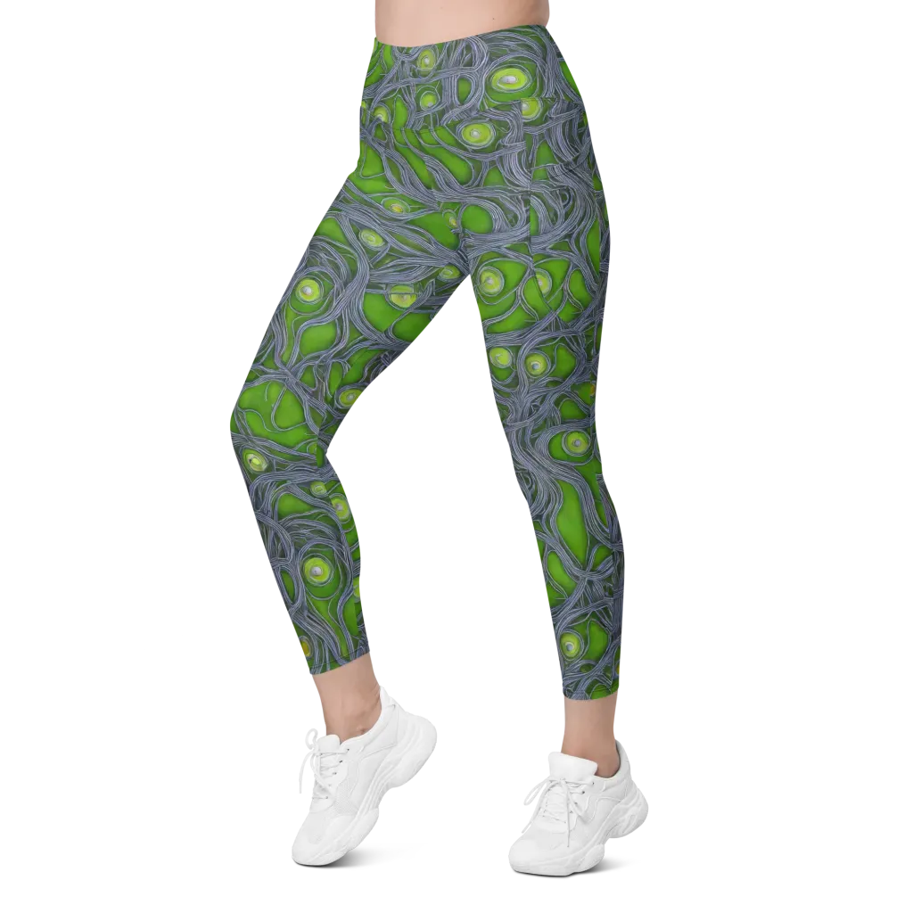 Neon Mycelium on Leggings with Pockets — Left Front