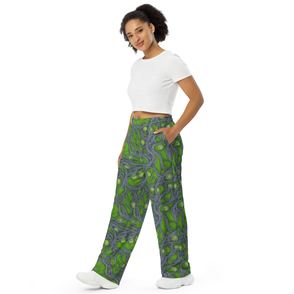 Neon Mycelium on Wide-Leg Pants — Left Front