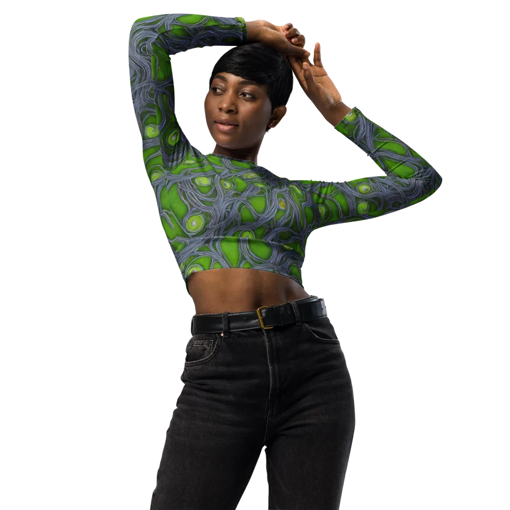 Neon Mycelium on Long Sleeve Crop Top — Front