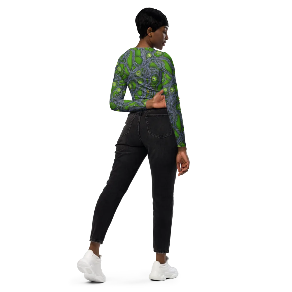 Neon Mycelium on Long Sleeve Crop Top — Right Back