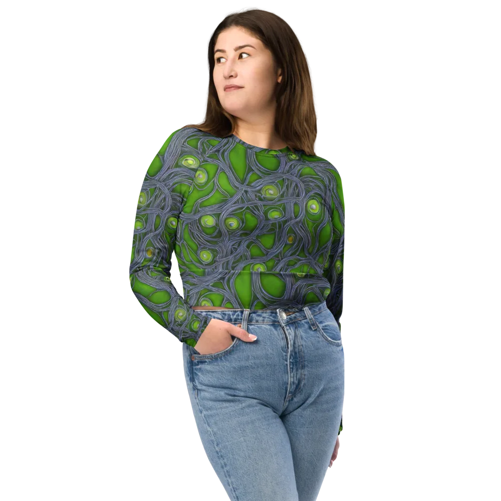 Neon Mycelium on Long Sleeve Crop Top — Front