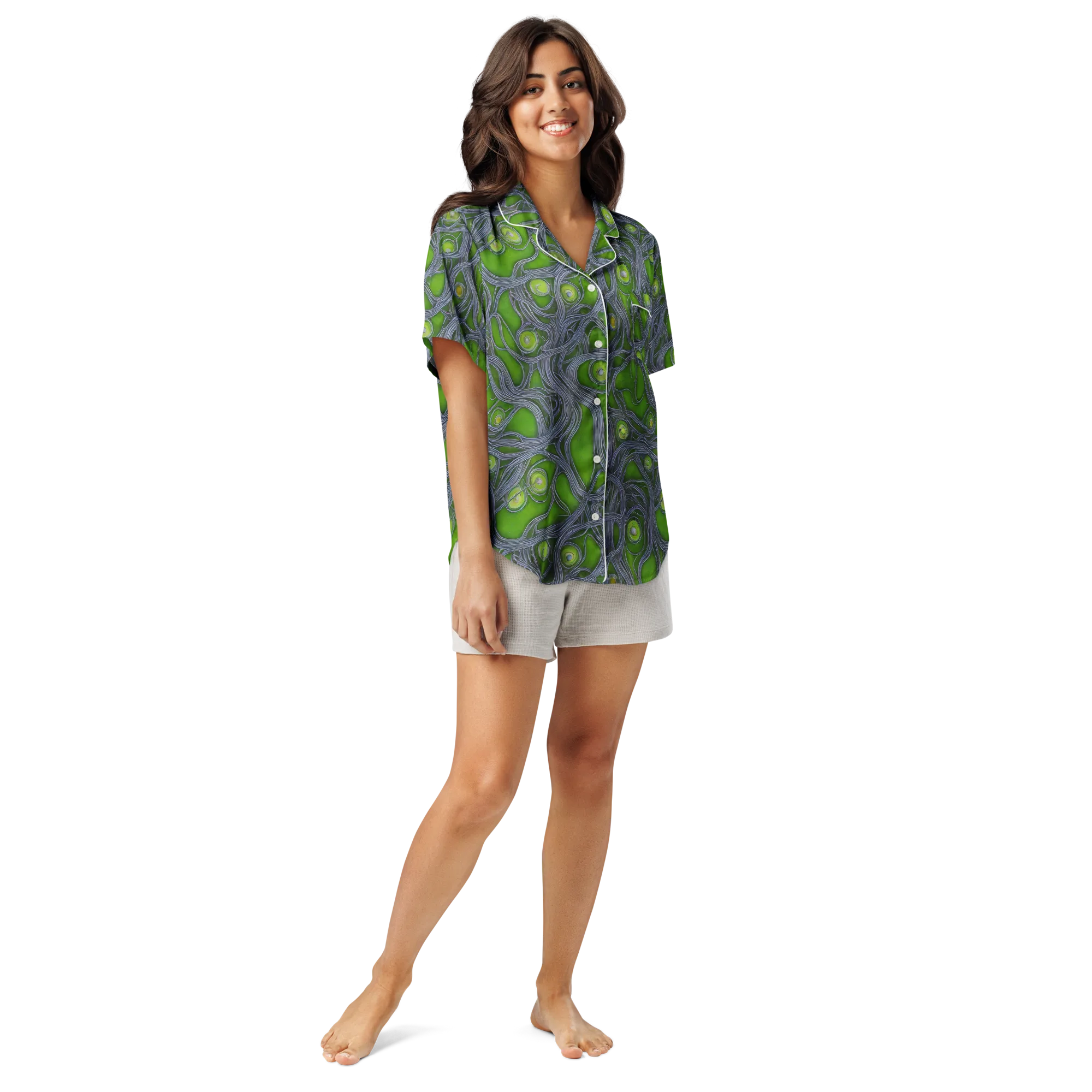 Neon Mycelium on Women's Short Sleeve Pajama Top — Front