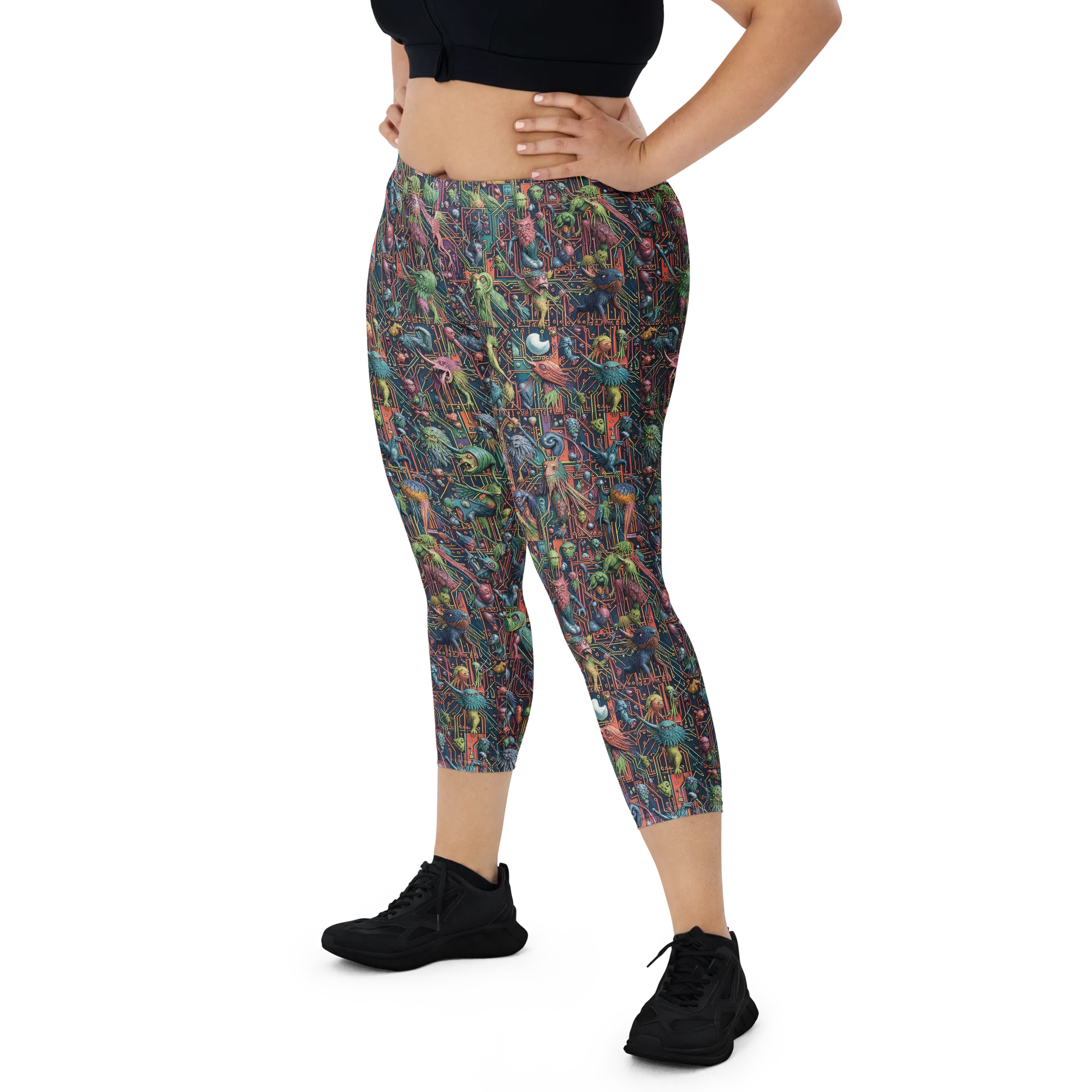 Circuit Beastiary on Capri Leggings — Front