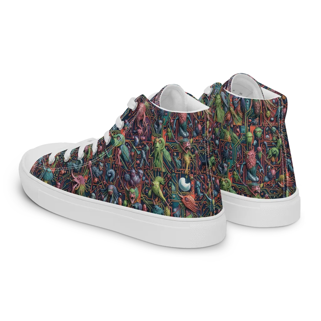 Circuit Beastiary on Men's High Top Canvas Shoes — Left Back