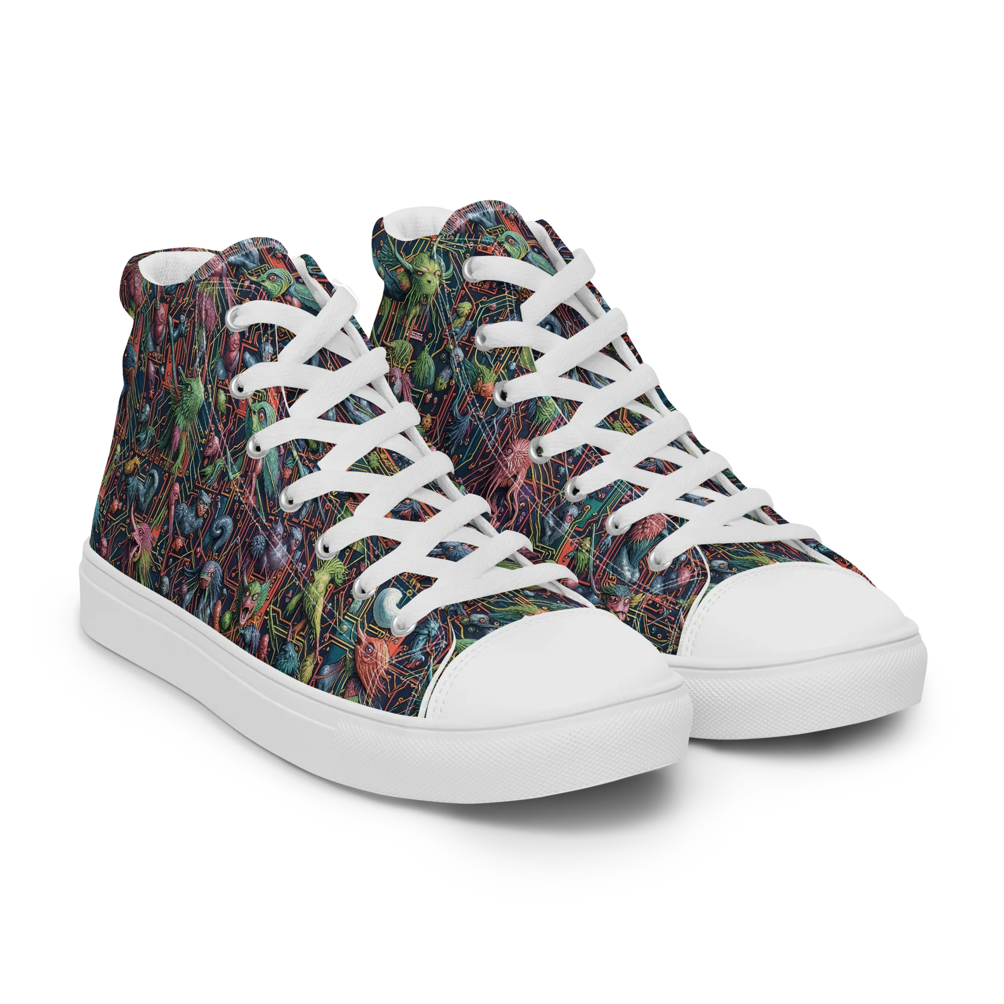 Circuit Beastiary on Women's High Top Canvas Shoes — Right Front