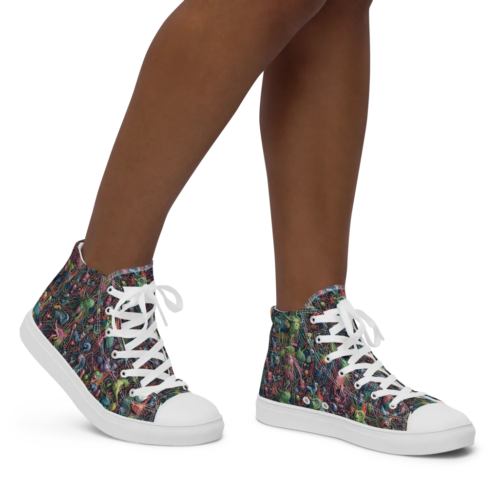Circuit Beastiary on Women's High Top Canvas Shoes — Right