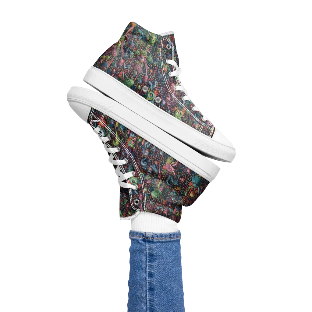 Circuit Beastiary on Women's High Top Canvas Shoes — Left