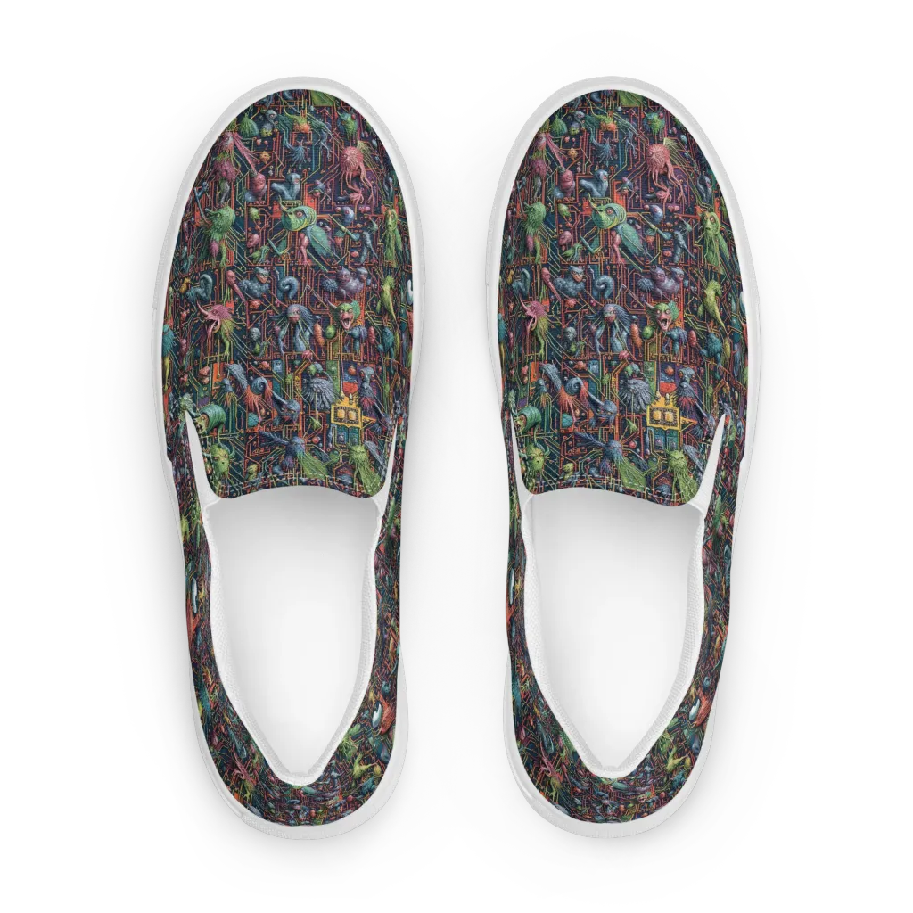 Circuit Beastiary on Men's Slip-On Canvas Shoes — Front