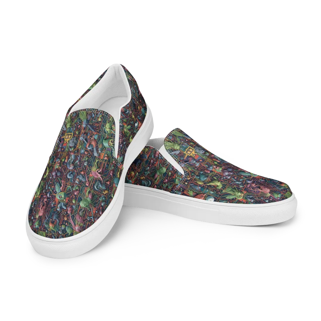 Circuit Beastiary on Men's Slip-On Canvas Shoes — Left Front