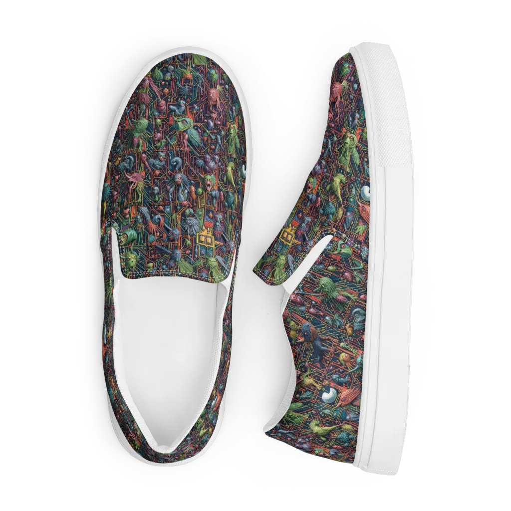 Circuit Beastiary on Men's Slip-On Canvas Shoes — Front