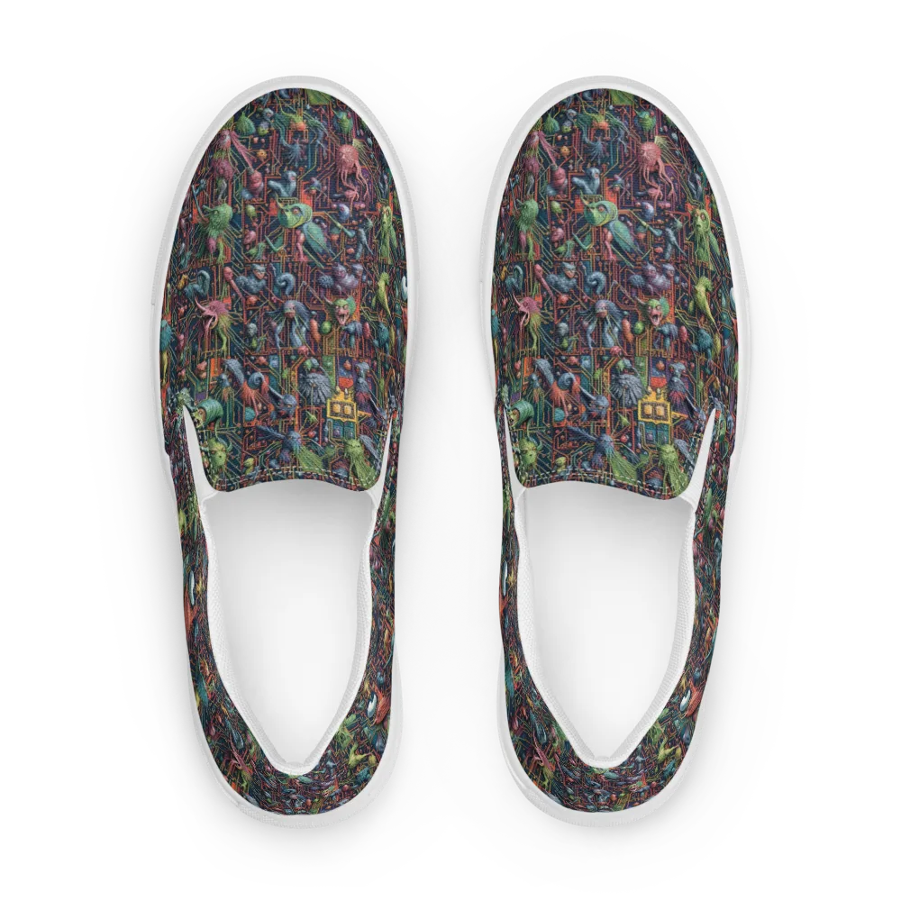 Circuit Beastiary on Women's Slip-On Canvas Shoes — Front