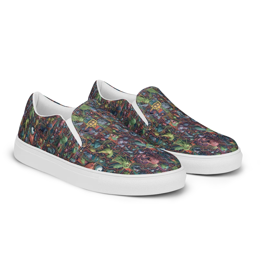 Circuit Beastiary on Women's Slip-On Canvas Shoes — Right Front