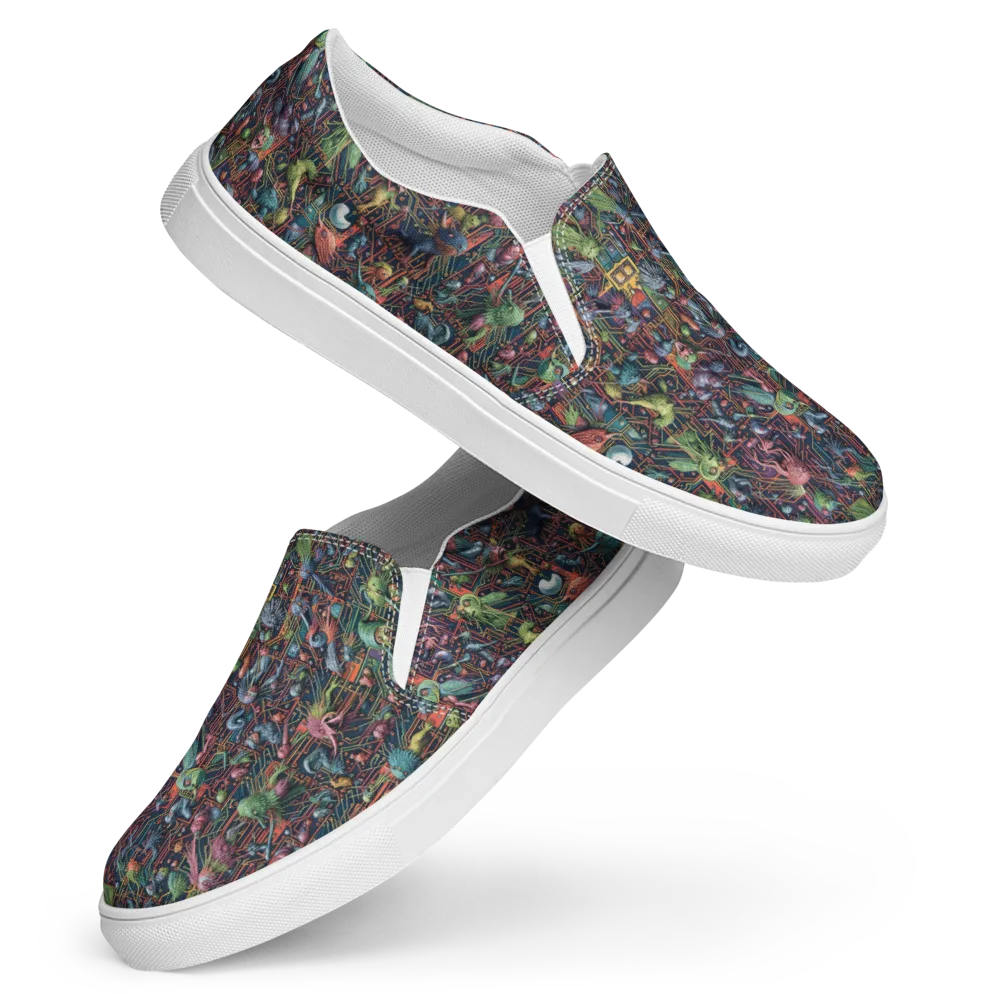 Circuit Beastiary on Women's Slip-On Canvas Shoes — Front