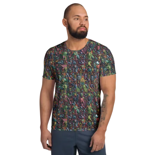 Circuit Beastiary on a Men's Athletic T-Shirt