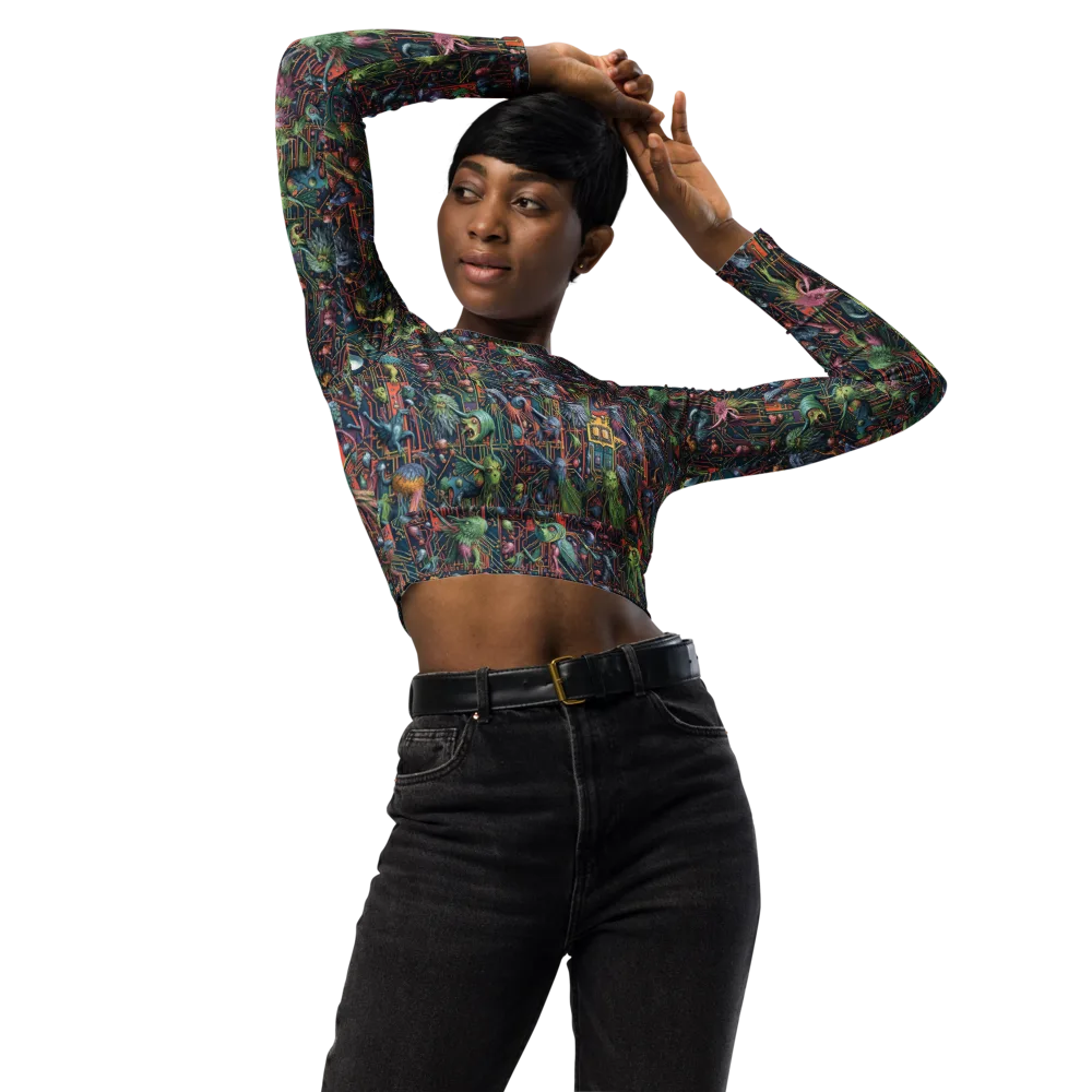 Circuit Beastiary on Long Sleeve Crop Top — Front