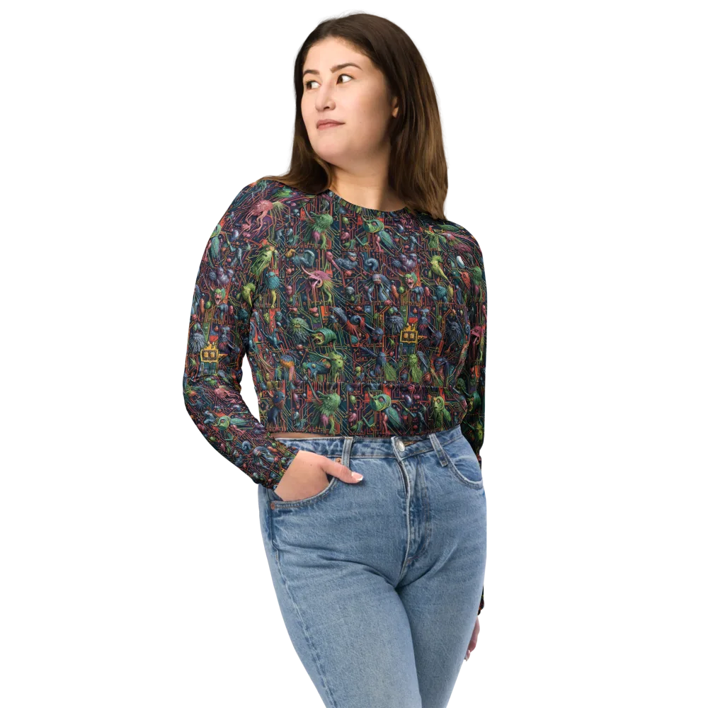 Circuit Beastiary on Long Sleeve Crop Top — Front