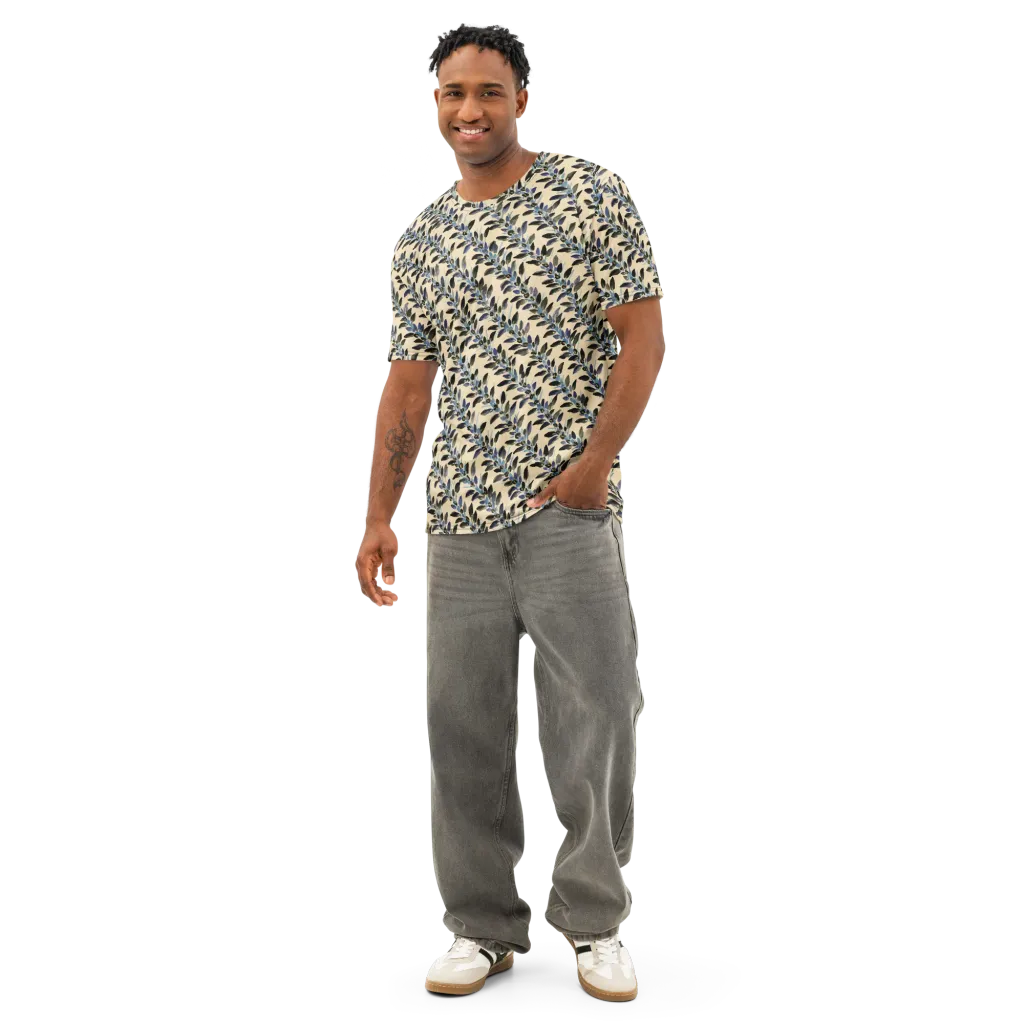 Indigo Sprig on Men's Cotton Crew Neck T-Shirt — Front