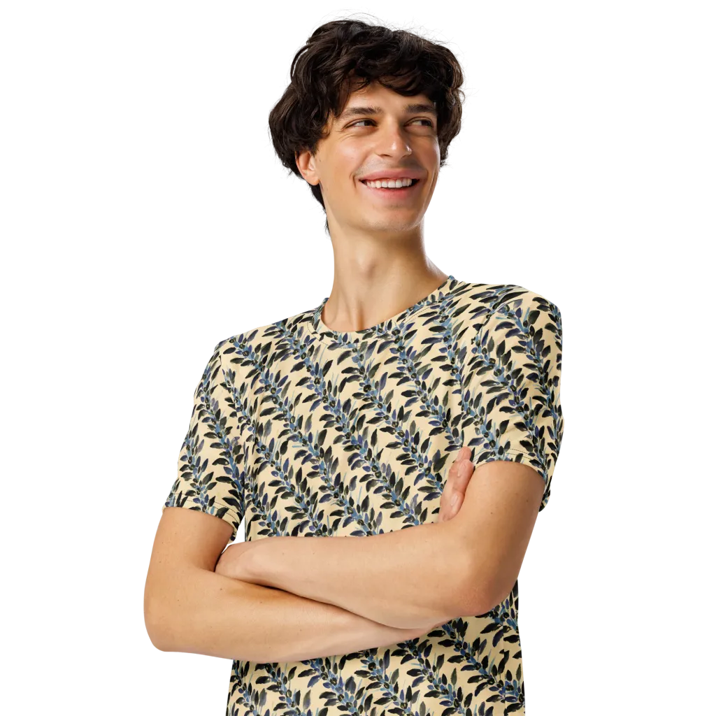 Indigo Sprig on Men's Crew Neck T-Shirt — Left Front