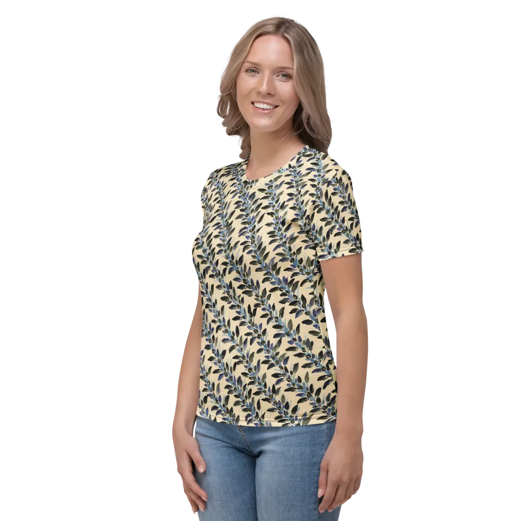 Indigo Sprig on Women's Crew Neck T-Shirt — Left