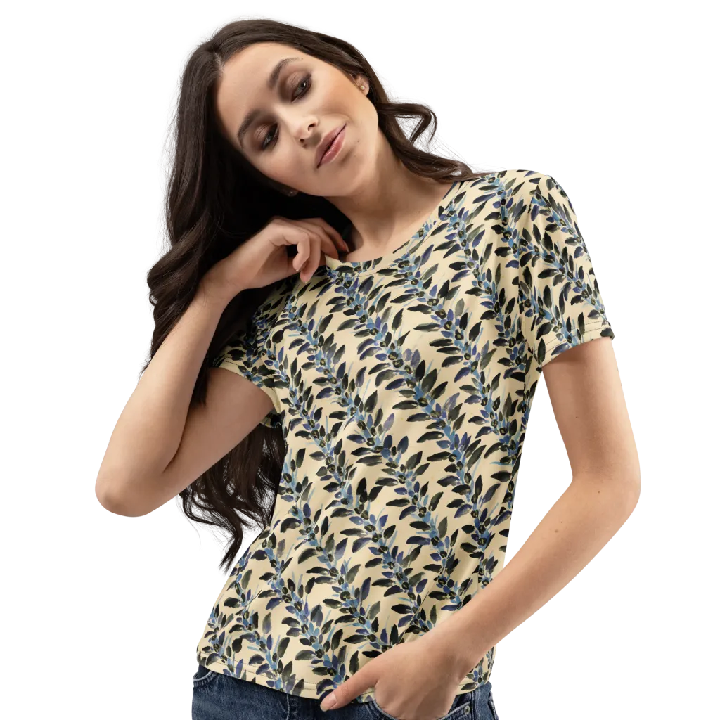 Indigo Sprig on Women's Crew Neck T-Shirt — Left Front