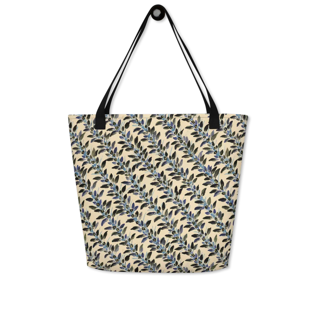 Indigo Sprig on Large Tote Bag W/ Pocket — Front