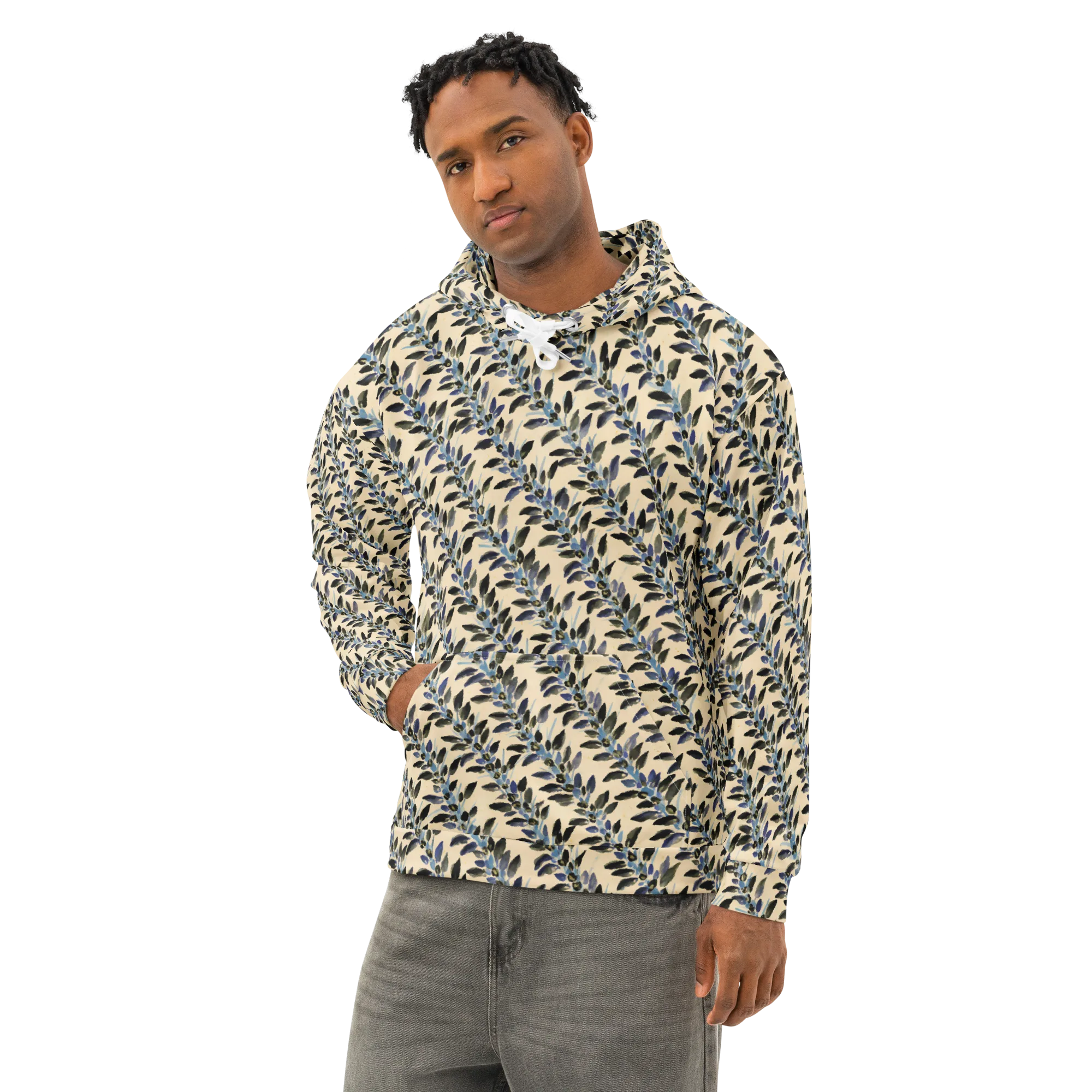 Indigo Sprig on Cotton Hoodie — Left Front