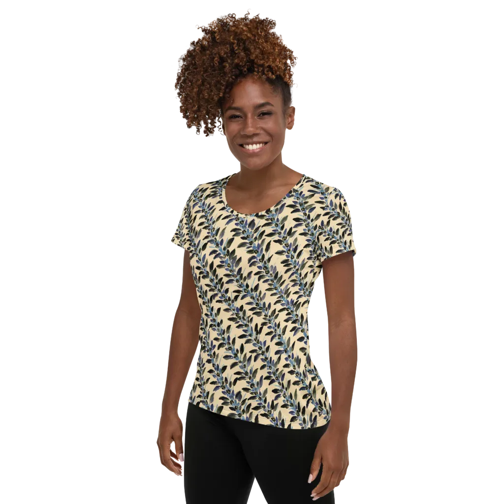 Indigo Sprig on Women's Athletic T-Shirt — Left